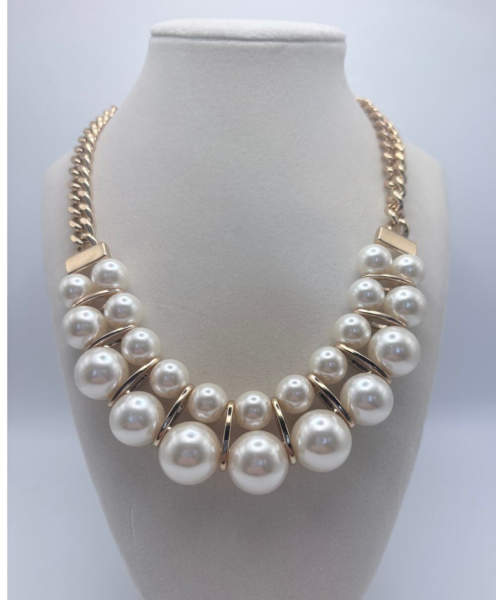 Vintage SHB Double Row Faux Pearl and Gold-tone Statement Necklace